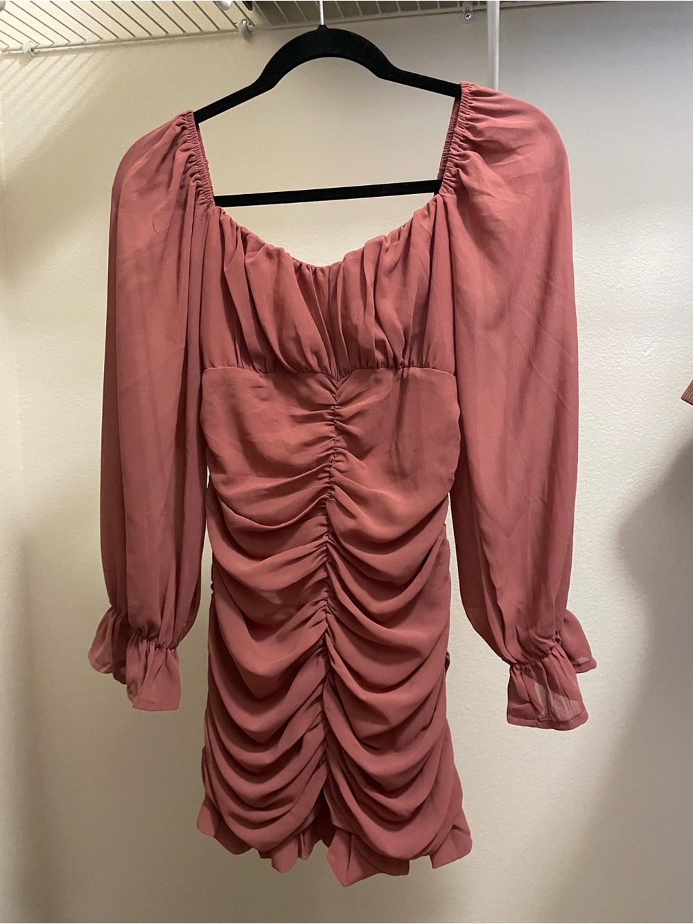 Blush Dusty Rose Ruched Long-Sleeve Mini Dress - Picture 1 of 2